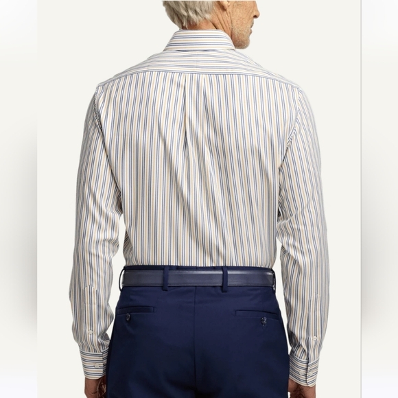 Paul Fredrick non-iron two-ply cotton pinpoint Long Sleeve Shirt Slim Fit Stripe - Picture 3 of 10